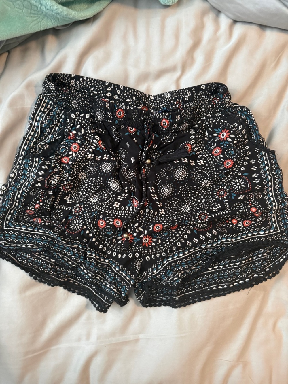 High-Waist Black Floral Print Women's Shorts